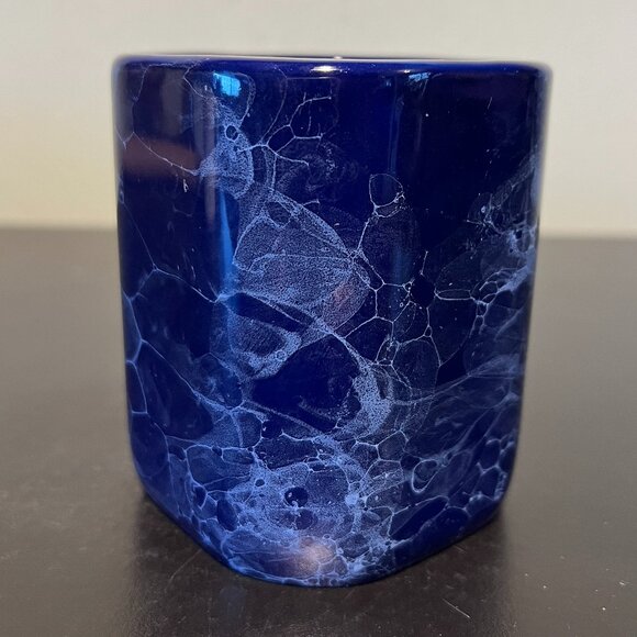 Cobalt Blue Bubble Glaze Marbleized Mug ~ Pewter Medallion w/ Moose  ~ LINYI - Picture 4 of 13